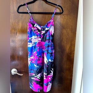 Billabong Pink Black Blue White Paint Pattern Mini Dress Size Large